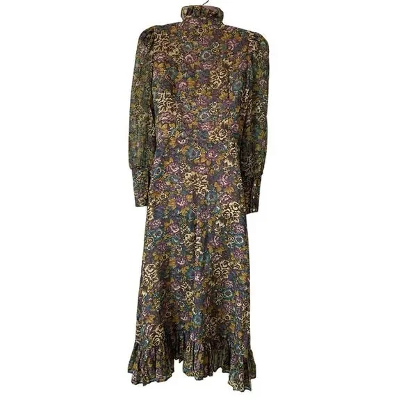 Vintage 70s Dress Women's Medium Jr Petite Floral Cottage Core Prairie Ruffles - Picture 6 of 7